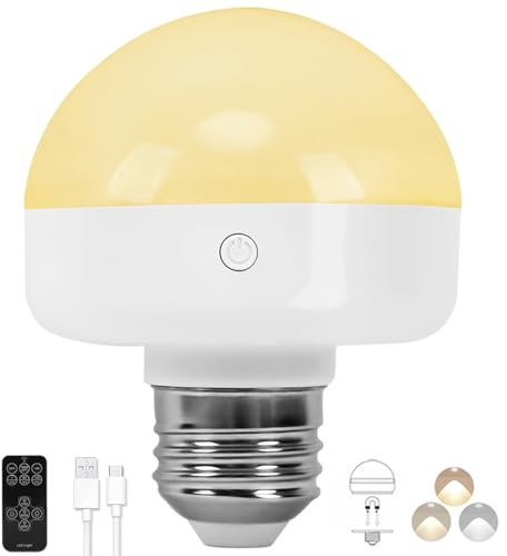 BLUEYE Rechargeable Light Bulb with Remote and Timer,E27 Detachable Charging,Non-Hardwired,40W Equivalent,300LM,Dimmers,LED Emergency Puck Lamp,No Wiring