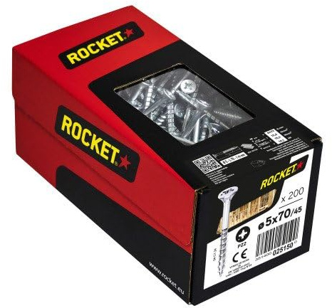 Vis à bois aggloméré Rocket acier zingué blanc tête fraisée empreinte PZ partiellement filetée 5x7045mm de 200 p