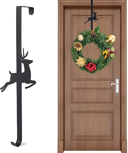1 pcs Gancho de Corona de Navidad, Alce Negro Colgador de Puerta Corona de Navidad Percha Metal para Colgar Adornos Guirnaldas Decoración de Navidad para Puerta para Navidad Boda