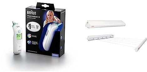 Braun ThermoScan 6 Ear Thermometer IRT6515 & Leifheit Wandtrockner Rollfix 210 Longline, 21m Wäscheleine für 2 Waschmaschinenladungen, ausziehbarer Wäscheständer, platzsparender Trockner