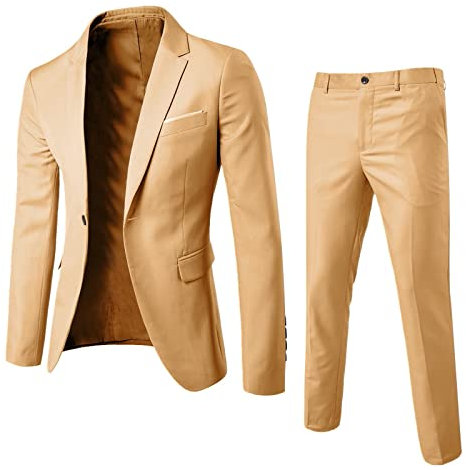 Herren Anzug 3 teilig Formale Weste Blazer Hosen Anzug Slim Fit Herren Smoking Sakko Anzughose Businessweste Suits Modische Männer Slim Fit Anzugweste Business Party(Khaki,XXL)