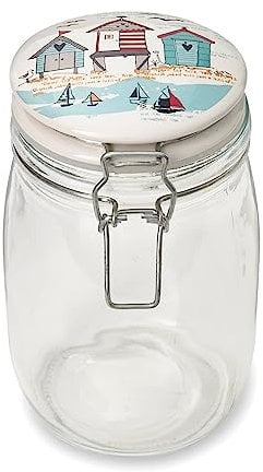 Cooksmart 1 Litre Glass Storage Jars With Clip Top | Glass Jar For Storage In The Kitchen or Around Home | Airtight Jar Perfect For Storing Cooking Ingredients - Seaside
