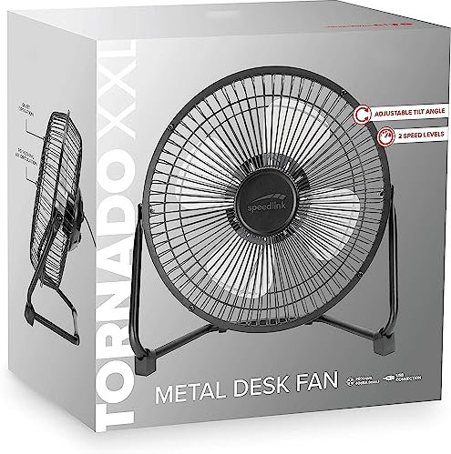 HTUK Metal Desk Fan XXL USB Portable Fan For Home & Office Desk Fan Refreshing Air Circulation Adjustable Airflow Angle Fan Blades For PC/Laptop Or Power Bank (200 mm diameter)