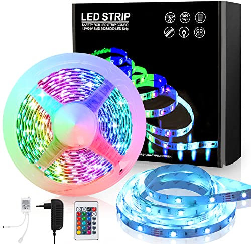 Sonnewelt Led Strip 3m mit 24 Tasten Fernbedienung, RGB LED Streifen Selbstklebend 12V 3A, led beleuchtung, für Zimmer Küche, Party