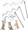 Amaxiu Juego de juguetes de varita para gatos, juguete interactivo para gatos con cuerda de cinta arcoíris, cuerda de tela con estampado de leopardo para gatos pequeños, gatitos, atrapador de