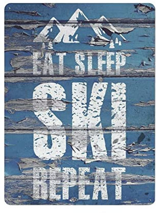 Eat Sleep Ski Repeat Vintage Metall Blechschild für Zuhause Café Büro Wandkunst Metall Poster Garage Dekor Man Cave Schild