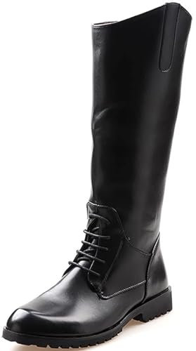 Stivali da Uomo in Pelle Alti al Ginocchio Stivali da Equitazione Calzature per spettacoli teatrali Gamba Larga Stivale Lungo a metà Polpaccio,Nero,42 EU