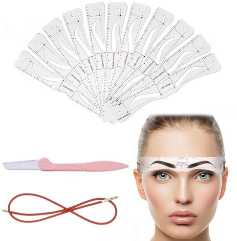 KGDUYC 1set Augenbrauen Stempel Schablone - 12 Stücke Augenbrauen Schablonen Satz,Braue Makeup Formung Werkzeug enthält 12 Stücke Wiederverwendbare Augenbrauen Schablone mit Riemen et 1 Rasier Apparat