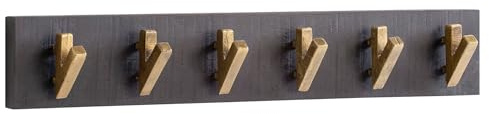 Wohnling Wandgarderobe 60x8x10 cm Mango Massivholz Schwarz Gold | Hakenleiste mit 6 Haken für Jacken, Schals und Mützen, Flurgarderobe außergewöhnlich, Garderobenleiste massiv