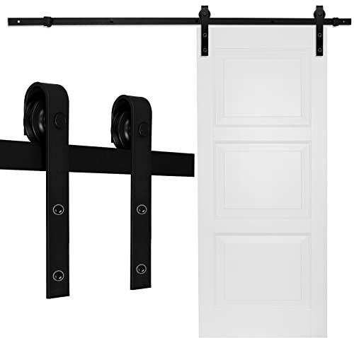 Yakimz 244CM Schiebetürbeschlag, Kohlenstoffstahl Schiebetür, Schiebetürsystem Set mit 150 kg Tragfähigkeit, Schwarz Schiebetür Schiene, Rechteck