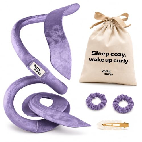 Lotta Curls, Lockenband, Samt, Locken ohne Hitze, Heatless Curls (Violet) | Samtband, rutschfest, Traumlocken über Nacht | bequem schlafen ohne Hitze | inkl. 2 Scrunchies & Styling Clip & Stoffbeutel