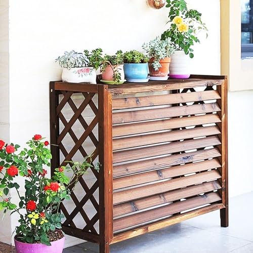 Couverture De Climatisation En Bois, Cache Climatiseur Extérieur Support De Fleurs Pour Cacher La Climatisation Pompe À Chaleur Support De Climatiseur pour Pompe À Chaleur Écran de confidentialité ( T