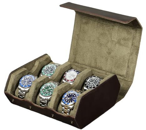 Uhrenbehälter, PU-Leder, Uhren-Schutzbox, Armbanduhr-Vitrine, 6 Fächer, Uhrenhalter, eleganter Schmuckbehälter, Outdoor-Uhrenaufbewahrungskoffer