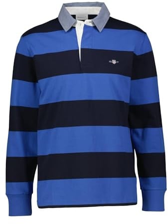GANT Men's Reg Chambray Stripe Heavy Rugger Polo Shirt, Rich Blue, XL