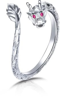 Qings Drachen Ring Damen 925 Sterling Silber Vintage Tier Offener Verstellbarer Ring für Frauen