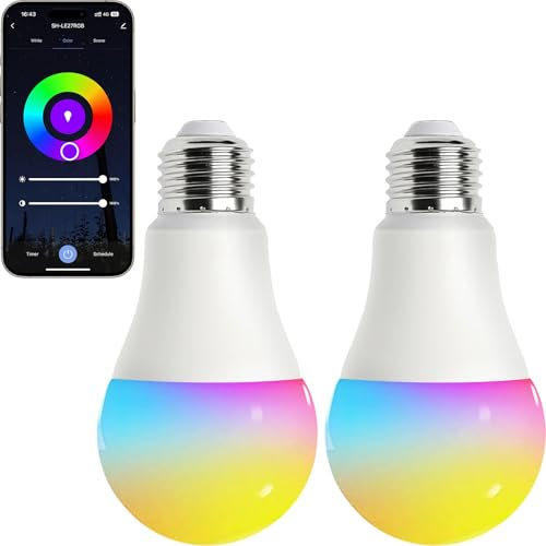inaepeak 2 Pack E27 WiFi Smart Bulb, 2700K-6500K Dimmable Colour Changing Light Bulb, 9W Screw in LED Light Bulb, Timer Function, Work with Alexa and Google Home, Smart Life App Control (2.4GHz Only)