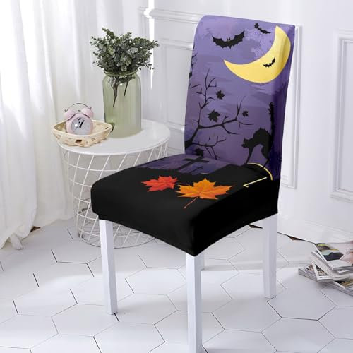Stuhlhussen Lila Schwarz Stuhlüberzug Weich Spandex Stuhlhussen Schwingstühle Stuhlbezug Waschbar Stuhl überzug Abnehmbare Stuhlbezüge mit Gummiband Hussen für Stühle Stuhlhussen 2er Set