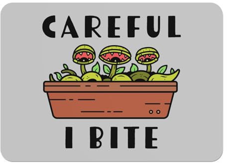 Careful I Bite Venus Trap Fly Plants Pot Gardening Rubber Placemat, Large, 39.5 x 28.5 cm, Grey