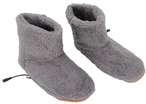 Bonbela Beheizter Fußwärmer, USB-Aufladung, Weiche, Entspannende Elektrische Plüsch-Wärmeschuhe für den Kalten Winter (Grau)