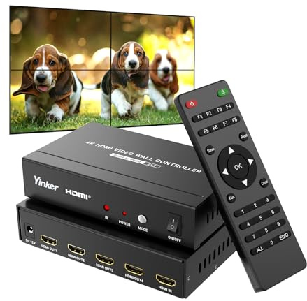 Yinker 4K60Hz HDMI Videowand Controller 2x2 HDMI Video Wall Processor für 4 TV Splicing Display Unterstützt 1x1, 1x2, 1x3, 1x4, 2x1, 2x2, 3x1, 4x1
