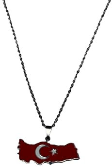 focutex Edelstahl Türkei Flagge Kette - vergoldet - 45cm - Gold/Silber Anhänger Halskette Wappen Halbmond Moselm muslimisch (Silber)