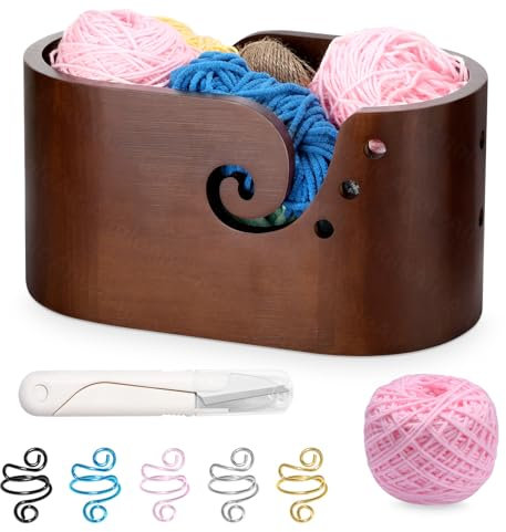 Large Wooden Yarn Bowl, Yarn Bowls for Crocheting, Crochet Tension Rings, Handmade Wood Knitting Yarn Holder Storage Bowl for Crocheting and Knitting Lovers Mothers Day Present