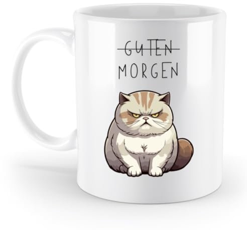 Katzen Tasse Grumpy Cat | Geschenk Katzenliebhaber | Morgenmuffel Tasse | lustige Kaffeetasse Katze Guten Morgen | Geschenkidee Büro Katzenfans (einfarbig / 300ml)
