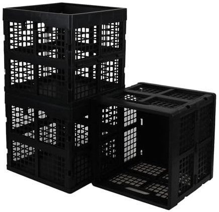 Asking 22 L Square Milk Crates, 3-Pack Collapsible Cube Storage, Black | Plastic Stackable Utility Crate, Collapsible Plastic Storage Crates, Foldable Crates for Cars, Closets, Classrooms