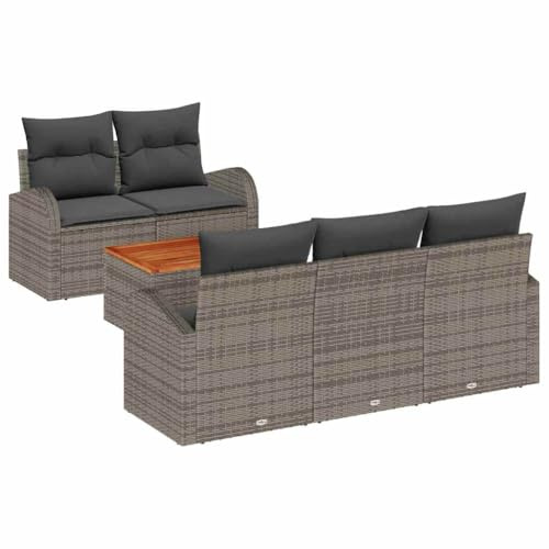 vidaXL Garten-Sofa-Set 6 pcs Grau Poly Rattan, Garten Sofaset, Möbel für draußen, modulares Lounge-Design, Patio, stylisches Set