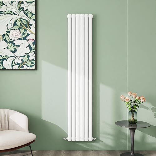 Simple Bathroom Radiator 1800×354mm White Vertical Double Oval Column | Designer, Central Heating, For Bathroom/Kitchen/Living Room