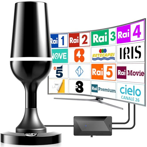 DGUPSP Antenna TV Interna amplificata potente,Antenna Portatile Digitale Terrestre da Interno con Base Magnetica, Ricezione 360°,Supporta 4K/1080P UHF/VHF-BV157130001