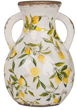 Blumenvase Vase Vintage-Lemon 22cm aus Keramik mit glasierter Oberfläche und Zitronen-Dekor verziert