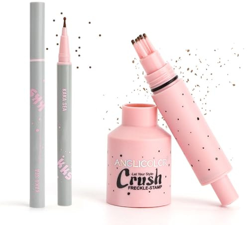 FIDWALL Sommersprossen Stift & Freckle Stamp, Wasserdichtes Lang anhaltendes Freckles Pen Kit mit Fake Sommersprossen und 5-Punkt Stamp für natürlichen Henna Braun Sommersprossen Look (02#Mittel)