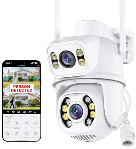 Nakavision C1 Outdoor Security Camera, 2x AI, Dual Lens 3+3MP UHD PTZ, Instant Phone Alerts, Colour Night Vision, AI Human Detection, 2‑Way Audio, SD/ONVIF-S UTP IP66, No Monthly Fee – UK (white)