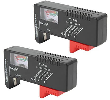 Qudinip 2PCS Zeiger-Batterietester, Tragbarer Knopfzellen-Füllstandsprüfer mit Kalibrierungsskala für AA AAA C D 9V 1,5V-Batterien