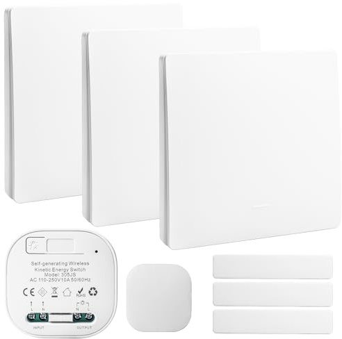 Juego de interruptores de luz inalámbricos sin pilas, 230 V, interruptor inalámbrico, interruptor de luz inalámbrico RF433, transmisor + receptor, interruptor de pared para cuerpos de iluminación