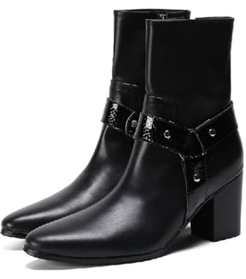 ZMCGNO Stivali da cowboy con punta a, in pelle nera, tacco alto, uomo, alla caviglia, stile combattivo(9.5)