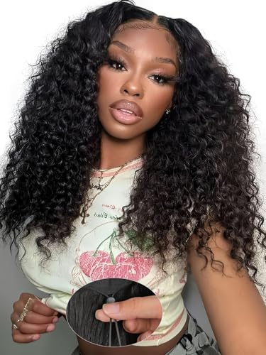 24 Zoll Deep Wave Women's Real Human Hair Wig with Drawstring,200% Density Perücke Damen Echthaar 6X6 Wear And Go Glueless Lace Front Wig Human Hair Pre Plucked Pre Cut For Black Women