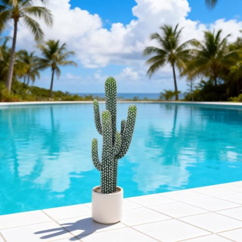 Crevyteg Künstlicher Saguaro Kaktus im Topf, Realistische Kunstpflanze Kaktus Dekoration 83 x 18cm, Große Künstliche Sukkulente Bonsai Ornament Pflegeleichte Pflanzen Deko für Zuhause Büro und Garten