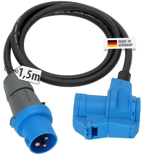 Brennenstuhl Camping CEE-Adapterleitung mit CEE-Stecker und Winkelkupplung inkl. Schutzkontakt-Kombisteckdose (1,5m Kabel in schwarz, 230V/16A, Einsatz im Außenbereich, Made in Germany)