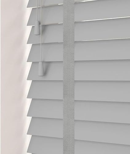 Funky Gadgets Faux Wood Blinds Window Venetian Blinds with Strings and THE OTHER with TAPE Window Blinds Smooth 50mm Slats TRIMMABLE Easy Fit Home Office (Grey With Tape, 174cm width x 150cm drop)