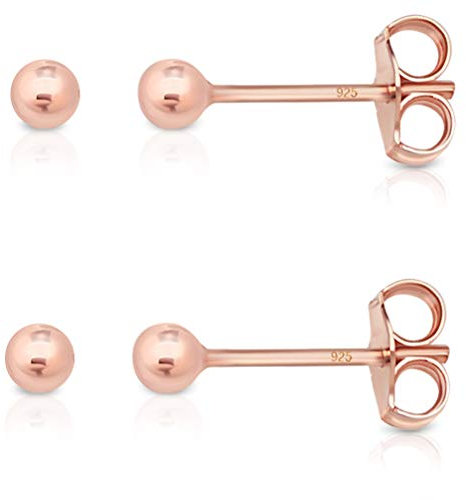 Ohrstecker Rosegold Damen - Klein, Kugel, Rund 3mm - Goldene Rose - Ohrringe Silber 925