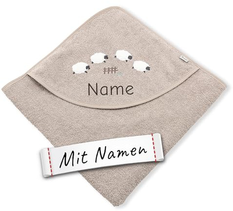Sterntaler Lamm/Schaf Kapuzenhandtuch Bestickt mit Namen für Baby & Kinder (Mädchen/Jungs), Kapuzen-Badetuch