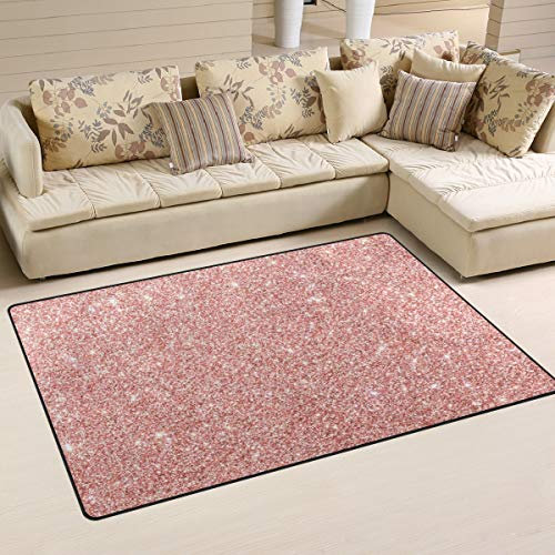 Use7 Rose Gold Pink Glitter Area Rug Rugs Carpet for Living Room Bedroom 100 x 150 cm(3 x 5 feet)