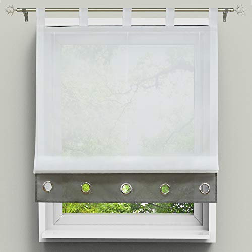 HongYa Raffrollo Voile Bändchenrollo Transparenter Vorhang Raffgardine mit Schlaufen H/B 155/100 cm Grau
