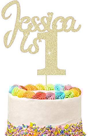 1st Birthday Cake Topper | Personalised 1 2 3 Cake Topper | Happy Birthday Decorations | Double Sided Glitter Card Any Name Age Customized - Multicolour Glitter Cake Decoration(Champagne Gold)