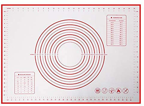 Große Antihafte Backmatte/Backunterlage Silikon rutschfeste Teigmatte Ausrollmatte Silikonmatte Backfolie Backpapier Arbeitsmatte mit Messung 60x40cm für Fondant Pizza Brot Matte, BPA Frei (red)