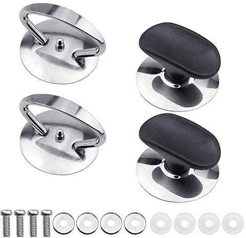 Demason 4 Pack Juego de Asas y Pomos Universales, Perillas para Tapa de Sartén, Cacerola, Acero Inoxidable y Plástico, con 4 Tornillos
