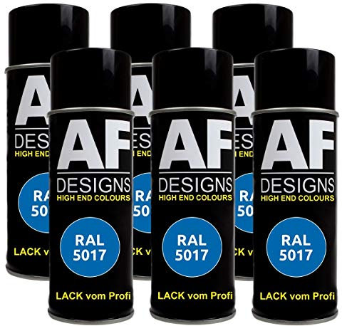 Alex Flittner Designs 6x RAL Lackspray Autolack Buntlack Spraydose RAL5017 VERKEHRSBLAU glänzend