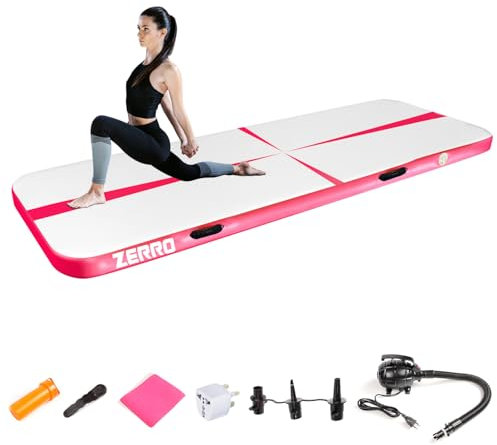 CCLIFE Air Tracking Matte Airtrack 3m Turnmatte Aufblasbar klappbar mit Elektrischer Luftpumpe Yogamatte Tumbling Matten Trainingsmatte 10cm Höhe Rosa